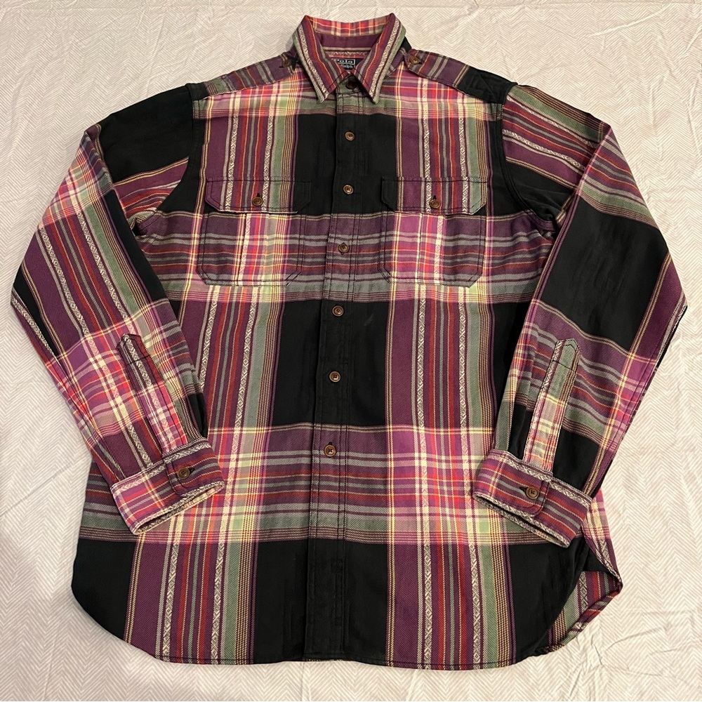 Vintage Polo Ralph Lauren Western Shirt Patchwork Plaid Epaulets Men’s Medium
